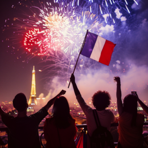 Feu d'artifice devant la Tour Eiffel pour la Fête Nationale Française